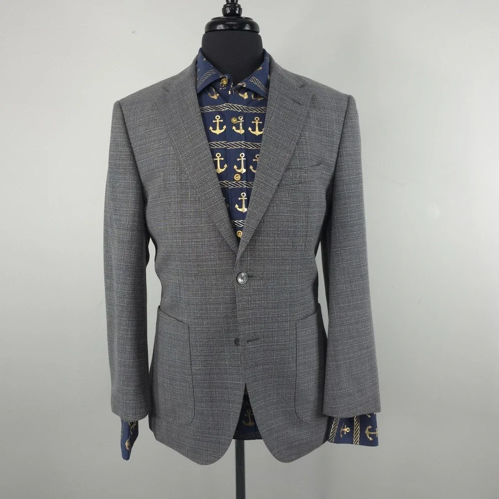 Hugo Boss Blazer Mens 40R Gray Check Wool Janson6 Sport Coat Jacket Regular Fit
